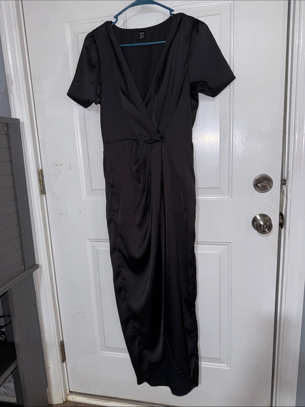 Elegant Black Satin Wrap Maxi Dress